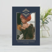 Golden Flourish Classic Ornament Photo Navy Blue Kaart (Staand voorkant)