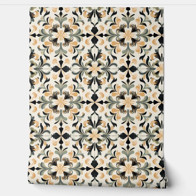 Golden Flourish Petite - Goud, Zwart, Wijze Behang (Afrollen)