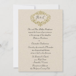 Golden Flourish Wedding Invitation Kaart