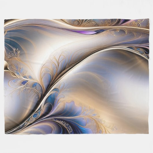 Golden Flow - Abstracte blauw- en goudvloeistofkun Fleece Deken (Voorkant (Horizontaal))