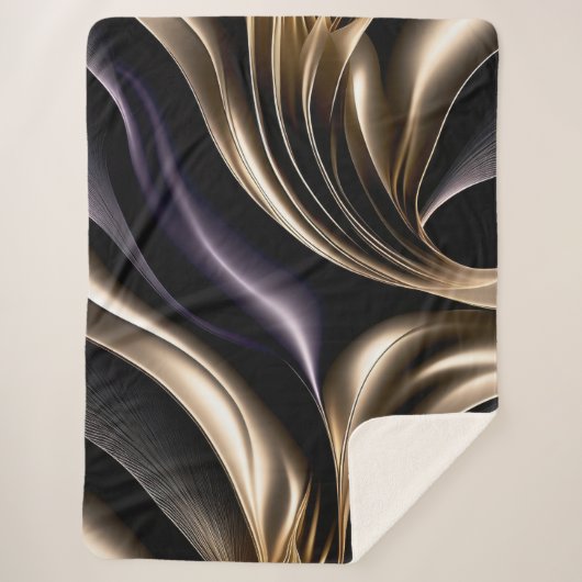 Golden Flow - Luxe zwart en goud Abstract Sherpa Deken (Voorkant)
