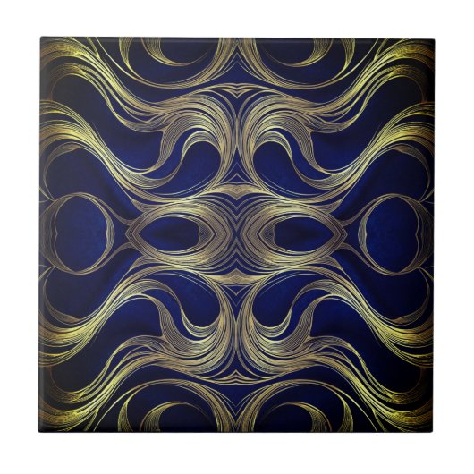 Golden Flow on Deep Blue Tegeltje (Voorkant)