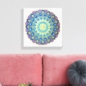 Golden Flower Blue Paars Mandala Canvas Afdruk (Insitu (Woonkamer))
