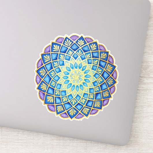 Golden Flower Blue Paars Mandala Sticker (Detail)