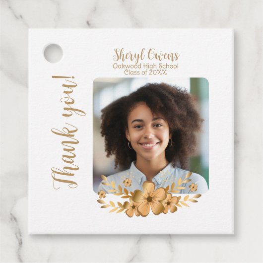 Golden Flower High School College Afstuderen Bedankjes Labels (Voorkant)