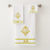 Golden Flower, Monogram and Stripes on White Bad Handdoek (Insitu)