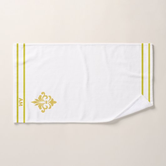 Golden Flower, Monogram and Stripes on White Bad Handdoek (Handdoek)