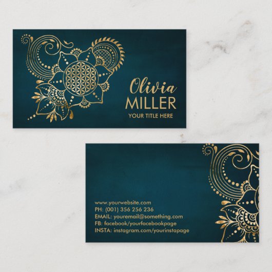 Golden Flower of life Ornament Visitekaartje (Voorkant / Achterkant)