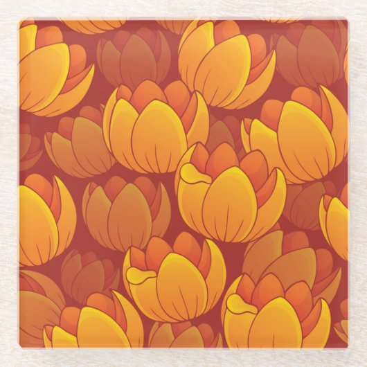 Golden Flower Pattern Glazen Onderzetter (Voorkant)