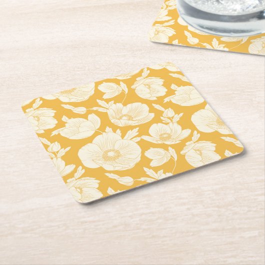 Golden Flower Pattern Kartonnen Onderzetters (Schuin)