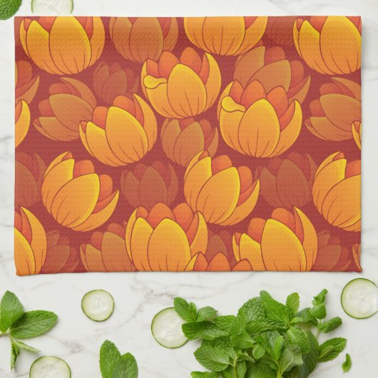 Golden Flower Pattern Theedoek (Gevouwen)