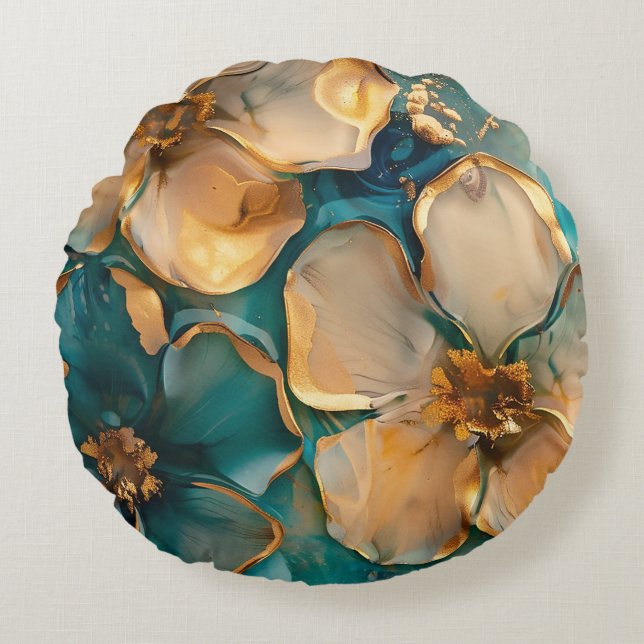 Golden Flower Rond Kussen (Voorkant)