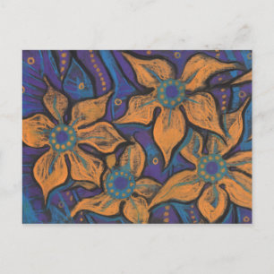 Golden Flowers Abstract Bloemen Kunst Pastel Schil Briefkaart