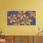 Golden Flowers, abstracte bloemen, paars sinaasapp Canvas Afdruk (Insitu (Woonkamer))