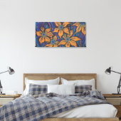Golden Flowers, abstracte bloemen, paars sinaasapp Canvas Afdruk (Insitu (Slaapkamer))