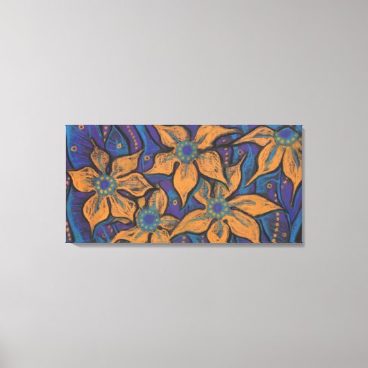 Golden Flowers, abstracte bloemen, paars sinaasapp Canvas Afdruk (Voorkant)