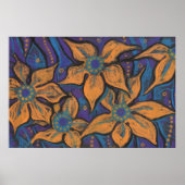 Golden Flowers, abstracte bloemen, paars sinaasapp Poster (Voorkant)