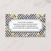 Golden Flowers | Blauw wit Striped Patroon Visitekaartje (Achterkant)