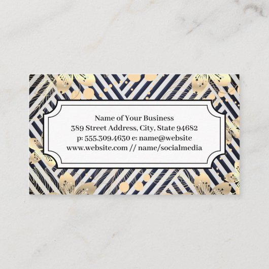 Golden Flowers | Blauw wit Striped Patroon Visitekaartje (Achterkant)