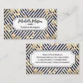 Golden Flowers | Blauw wit Striped Patroon Visitekaartje (Voorkant / Achterkant)