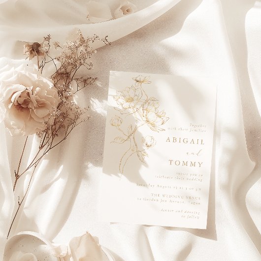Golden Flowers Classic Modern Wedding Kaart