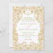 Golden Flowers  Eleganse Monogram Bruiloft Kaart (Voorkant)