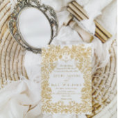 Golden Flowers  Eleganse Monogram Bruiloft Kaart