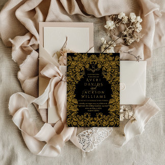 Golden Flowers  Eleganse Monogram Bruiloft Kaart