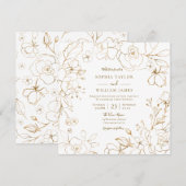 Golden Flowers Elegant Modern White Wedding Invita Kaart (Voorkant / Achterkant)
