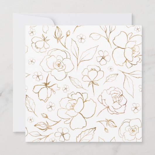 Golden Flowers Elegant Modern White Wedding Invita Kaart (Achterkant)