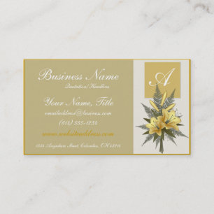 Golden Flowers Elegant Monogram Visitekaartjes