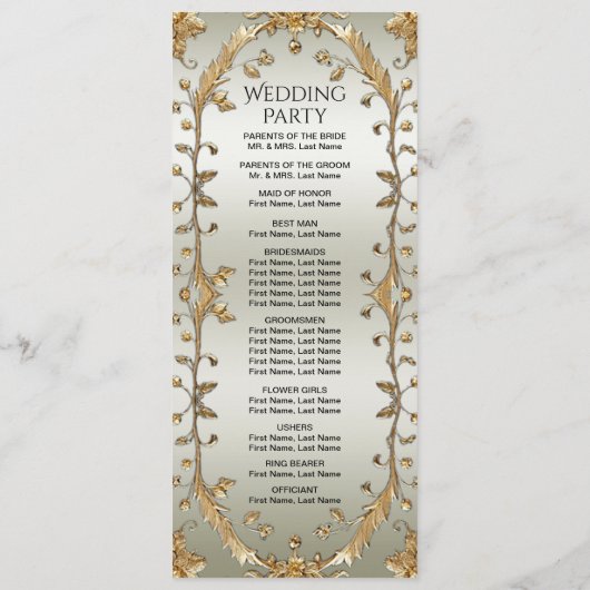 Golden  Flowers huwelijksprogramma Programmakaart (Achterkant)