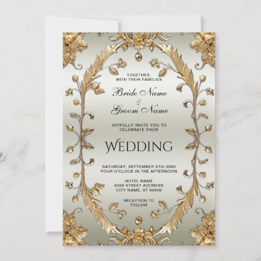 Golden  Flowers huwelijksuitnodiging Kaart (Voorkant)