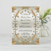 Golden  Flowers huwelijksuitnodiging Kaart (Staand voorkant)