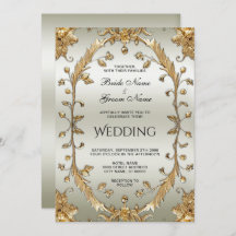 Golden  Flowers huwelijksuitnodiging