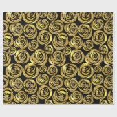 Golden Flowers on Black Background Cadeaupapier (Vlak)