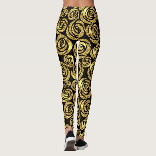 Golden Flowers on Black Background Leggings (Achterkant)