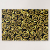 Golden Flowers on Black Background Legpuzzel (Horizontaal)