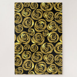 Golden Flowers on Black Background Legpuzzel