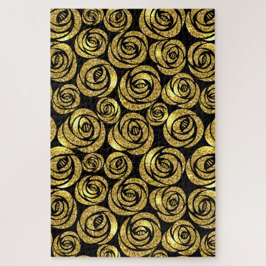 Golden Flowers on Black Background Legpuzzel (Verticaal)