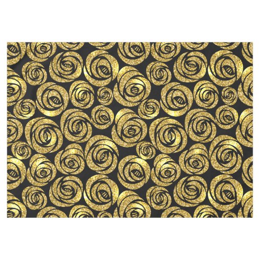 Golden Flowers on Black Background Tafelkleed (Voorkant (Horizontaal))