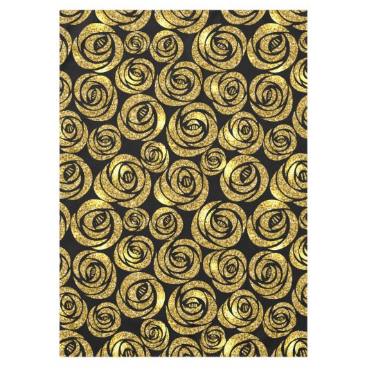 Golden Flowers on Black Background Tafelkleed (Voorkant)