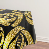 Golden Flowers on Black Background Tafelkleed (Voorbeeld)