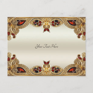 Golden Flowers Red Edelsteen Briefkaart