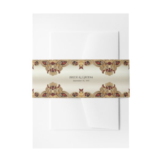 Golden Flowers Red Edelsteen Invitation Belly Band Uitnodigingen Wikkel (Voorkant Voorbeeld)