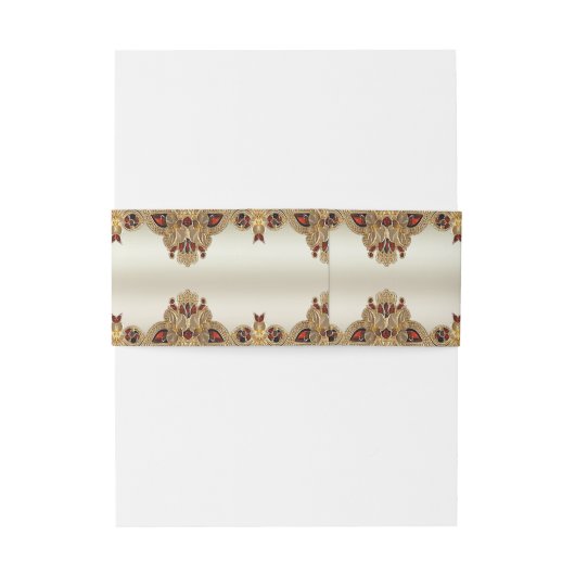Golden Flowers Red Edelsteen Invitation Belly Band Uitnodigingen Wikkel (Achterkant Voorbeeld)