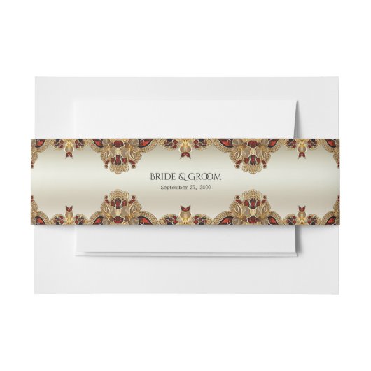 Golden Flowers Red Edelsteen Invitation Belly Band Uitnodigingen Wikkel (Voorkant Voorbeeld)