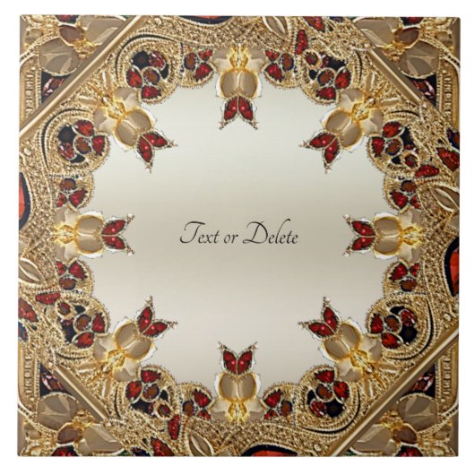 Golden Flowers Red Edelsteen Keramische Tegel Tegeltje (Voorkant)