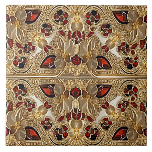 Golden Flowers Red Edelsteen Keramische Tegel Tegeltje (Voorkant)