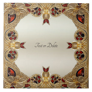 Golden Flowers Red Edelsteen Keramische Tegel Tegeltje